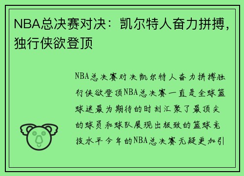 NBA总决赛对决：凯尔特人奋力拼搏，独行侠欲登顶