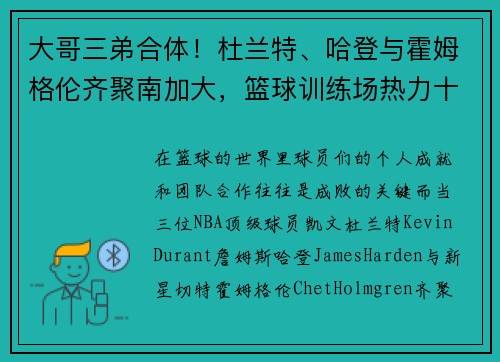 大哥三弟合体！杜兰特、哈登与霍姆格伦齐聚南加大，篮球训练场热力十足