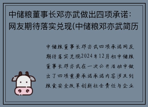 中储粮董事长邓亦武做出四项承诺：网友期待落实兑现(中储粮邓亦武简历)