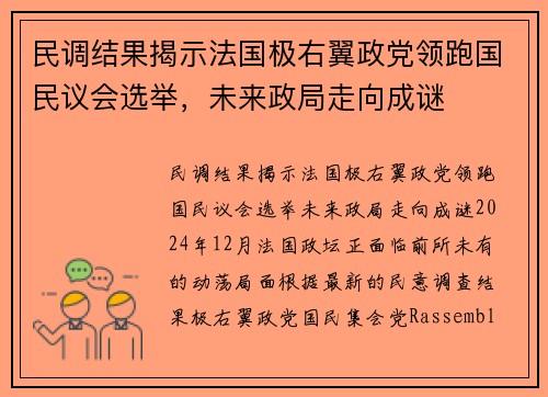 民调结果揭示法国极右翼政党领跑国民议会选举,未来政局走向成谜