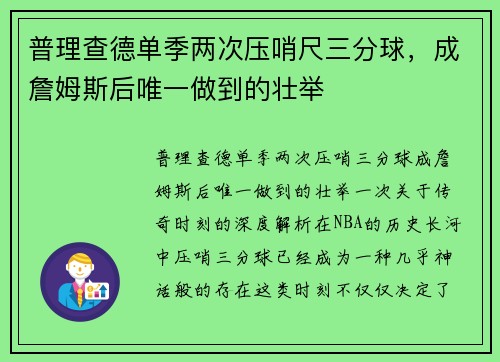 普理查德单季两次压哨尺三分球,成詹姆斯后唯一做到的壮举