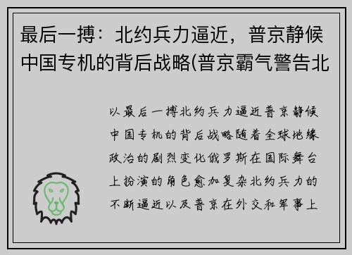 最后一搏:北约兵力逼近,普京静候中国专机的背后战略(普京霸气警告北约成员国视频)