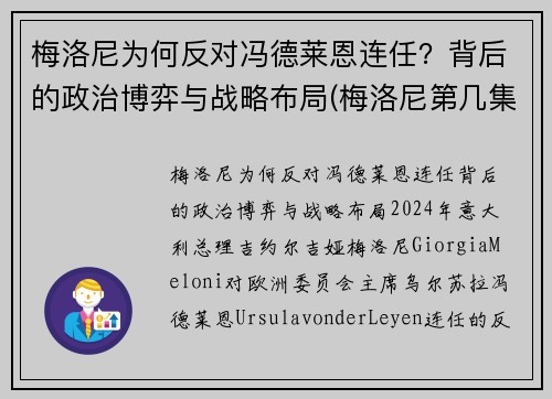 梅洛尼为何反对冯德莱恩连任?背后的政治博弈与战略布局(梅洛尼第几集出场)