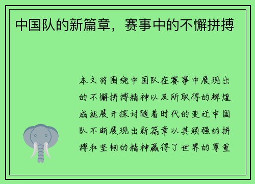 中国队的新篇章，赛事中的不懈拼搏